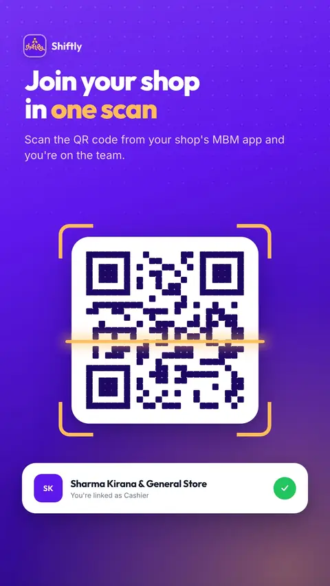 Scanning the shop's QR code to join as staff.